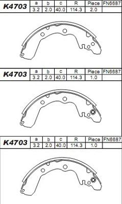 Asimco K4703 - Комплект тормозных колодок, барабанные autospares.lv