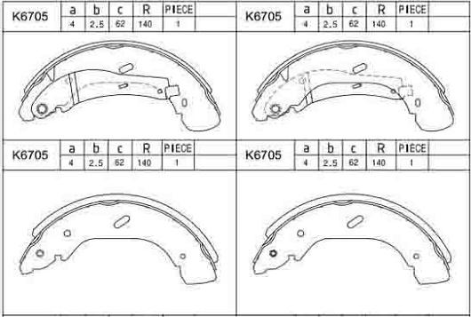 Asimco K6705 - Комплект тормозных колодок, барабанные autospares.lv