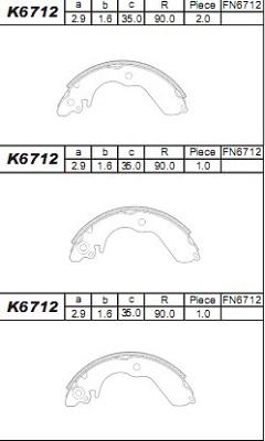 Asimco K6712 - Комплект тормозных колодок, барабанные autospares.lv