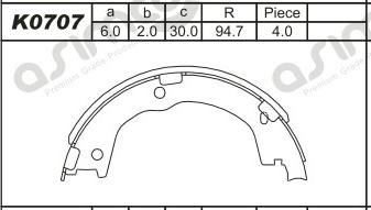 Asimco K0707 - Комплект тормозов, ручник, парковка autospares.lv