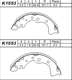 Asimco K1553 - Комплект тормозных колодок, барабанные autospares.lv