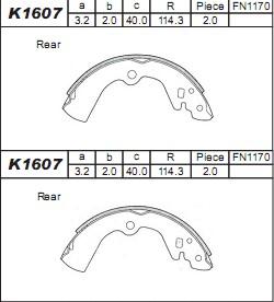 Asimco K1607 - Комплект тормозных колодок, барабанные autospares.lv