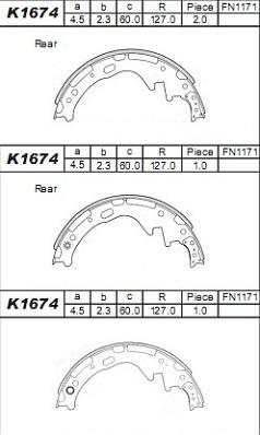 Asimco K1674 - Комплект тормозных колодок, барабанные autospares.lv