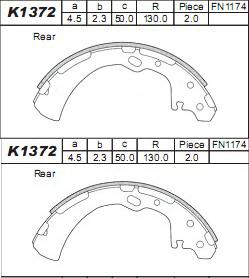 Asimco K1372 - Комплект тормозных колодок, барабанные autospares.lv