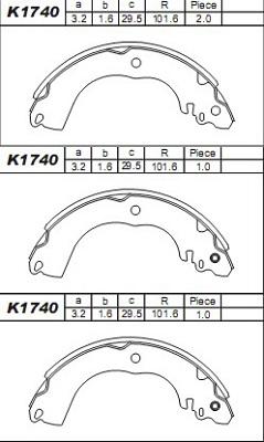 Asimco K1740 - Комплект тормозных колодок, барабанные autospares.lv