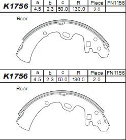 Asimco K1756 - Комплект тормозных колодок, барабанные autospares.lv