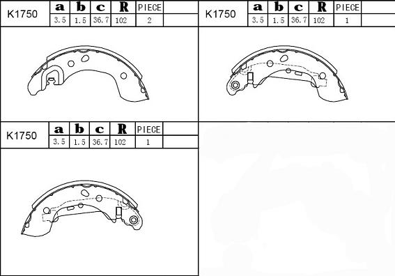 Asimco K1750 - Комплект тормозных колодок, барабанные autospares.lv