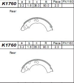 Asimco K1760 - Комплект тормозных колодок, барабанные autospares.lv