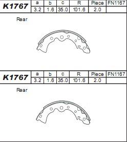 Asimco K1767 - Комплект тормозных колодок, барабанные autospares.lv