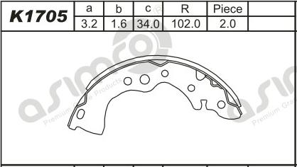 Asimco K1705 - Комплект тормозных колодок, барабанные autospares.lv