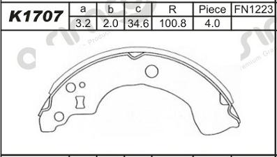 Asimco K1707 - Комплект тормозных колодок, барабанные autospares.lv