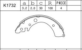 Asimco K1732 - Комплект тормозных колодок, барабанные autospares.lv