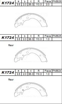 Asimco K1724 - Комплект тормозных колодок, барабанные autospares.lv