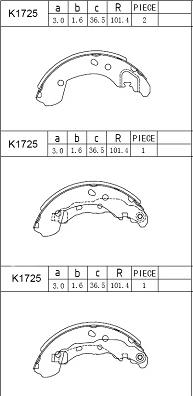 Asimco K1725 - Комплект тормозных колодок, барабанные autospares.lv