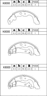 Asimco K8000 - Комплект тормозных колодок, барабанные autospares.lv