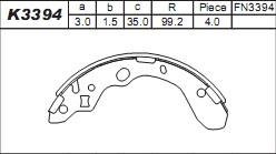 Asimco K3394 - Комплект тормозных колодок, барабанные autospares.lv