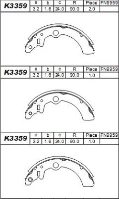 Asimco K3359 - Комплект тормозных колодок, барабанные autospares.lv