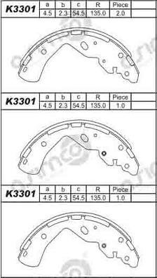 Asimco K3301 - Комплект тормозных колодок, барабанные autospares.lv