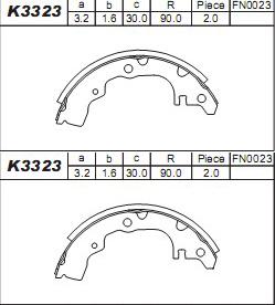 Asimco K3323 - Комплект тормозных колодок, барабанные autospares.lv