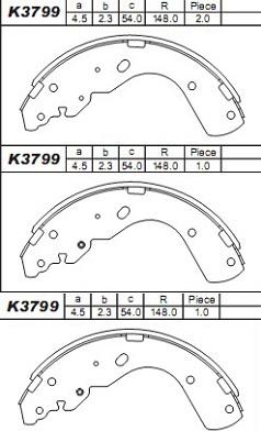 Asimco K3799 - Комплект тормозных колодок, барабанные autospares.lv