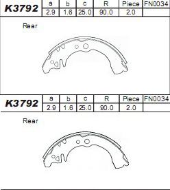 Asimco K3792 - Комплект тормозных колодок, барабанные autospares.lv