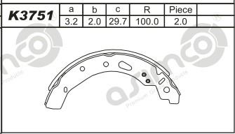 Asimco K3751 - Комплект тормозных колодок, барабанные autospares.lv