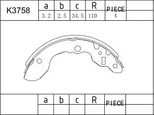 Asimco K3758 - Комплект тормозных колодок, барабанные autospares.lv