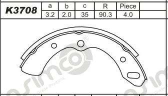 Asimco K3708 - Комплект тормозных колодок, барабанные autospares.lv