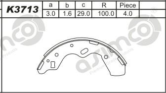 Asimco K3713 - Комплект тормозных колодок, барабанные autospares.lv