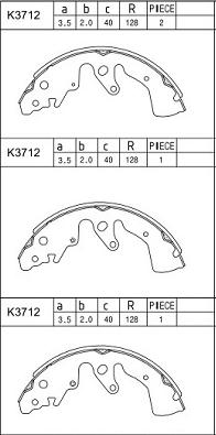 Asimco K3712 - Комплект тормозных колодок, барабанные autospares.lv