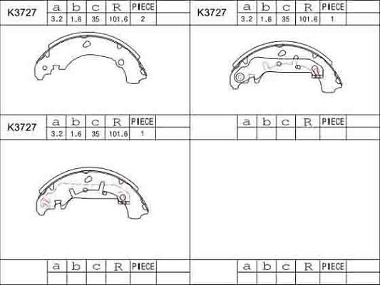 Asimco K3727 - Комплект тормозных колодок, барабанные autospares.lv