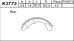 Asimco K3773 - Комплект тормозных колодок, барабанные autospares.lv