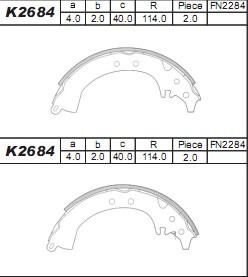 Asimco K2684 - Комплект тормозных колодок, барабанные autospares.lv