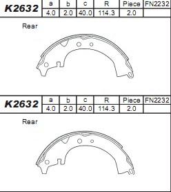 Asimco K2632 - Комплект тормозных колодок, барабанные autospares.lv