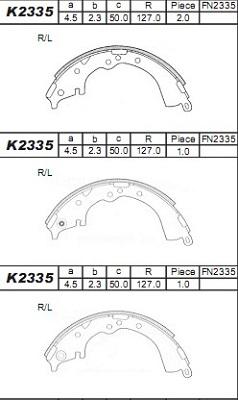 Asimco K2335 - Комплект тормозных колодок, барабанные autospares.lv