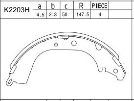 Asimco K2203H - Комплект тормозных колодок, барабанные autospares.lv