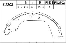 Asimco K2203 - Комплект тормозных колодок, барабанные autospares.lv