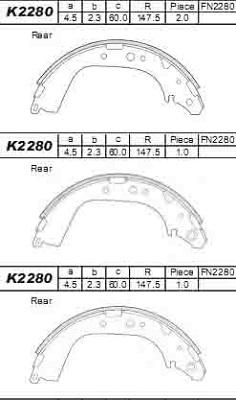 Asimco K2280 - Комплект тормозных колодок, барабанные autospares.lv