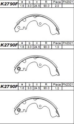 Asimco K2790F - Комплект тормозных колодок, барабанные autospares.lv