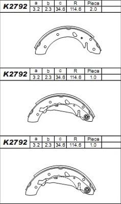 Asimco K2792 - Комплект тормозных колодок, барабанные autospares.lv