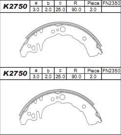 Asimco K2750 - Комплект тормозных колодок, барабанные autospares.lv