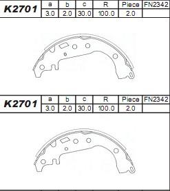 Asimco K2701 - Комплект тормозных колодок, барабанные autospares.lv