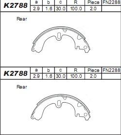 Asimco K2788 - Комплект тормозных колодок, барабанные autospares.lv