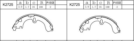 Asimco K2725 - Комплект тормозных колодок, барабанные autospares.lv