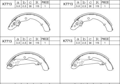 Asimco K7713 - Комплект тормозных колодок, барабанные autospares.lv