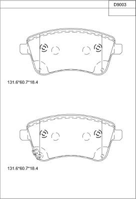 Asimco KD9003 - Тормозные колодки, дисковые, комплект autospares.lv