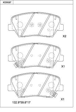 Asimco KD9087 - Тормозные колодки, дисковые, комплект autospares.lv