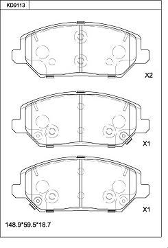 Asimco KD9113 - Тормозные колодки, дисковые, комплект autospares.lv