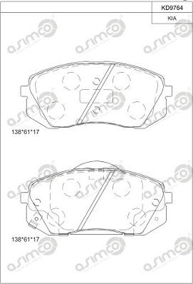 Asimco KD9764 - Тормозные колодки, дисковые, комплект autospares.lv