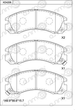 Asimco KD4208 - Тормозные колодки, дисковые, комплект autospares.lv